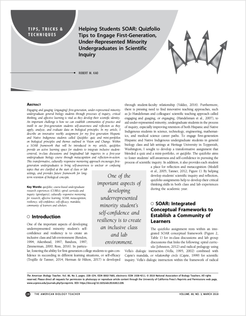 ABT8003_11_Kao-SOAR-Quizfolios-1_page1 Robert Kao Science Education SciEd K-12 undergraduate research tools culturally responsive biology Heritage University Toppenish Washington Yakima Valley