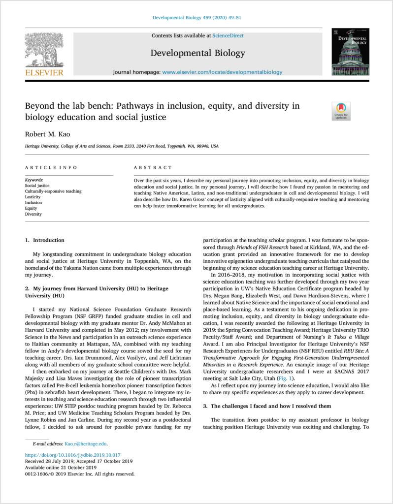 Kao RM Inclusion and Social Justice March 2020 inclusion, equity, and diversity in biology education and social justice Heritage University